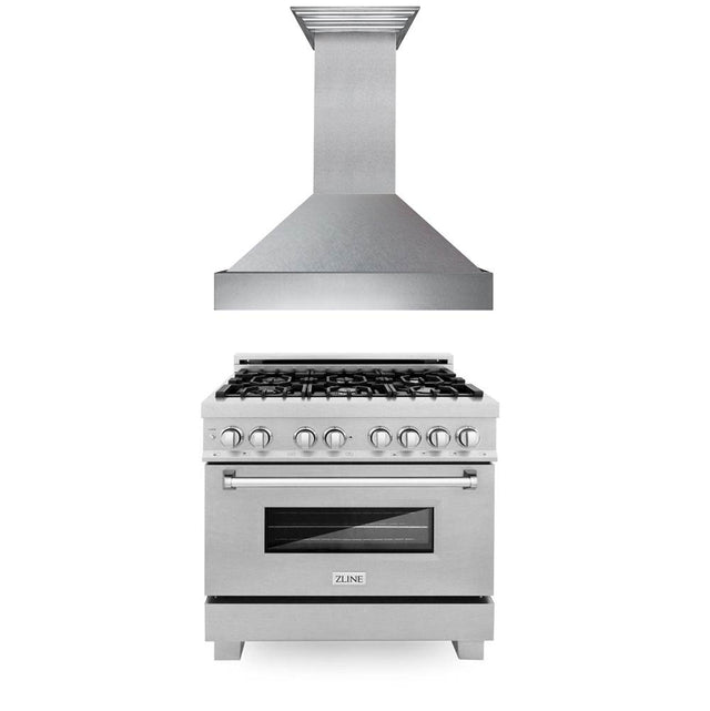 Z-Line - 36'' Kitchen Package with DuraSnow Stainless Steel Dual Fuel Range and Convertible Vent Range Hood - Stainless Steel