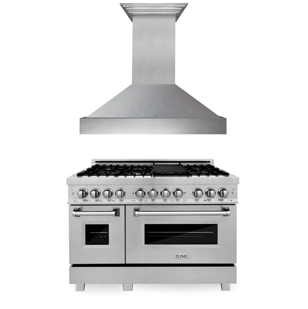 Z-Line - 48'' Kitchen Package with DuraSnow Stainless Steel Dual Fuel Range and Convertible Vent Range Hood - Stainless Steel