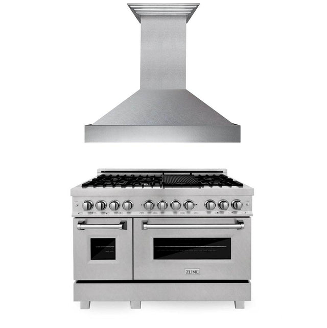 Z-Line - 48'' Kitchen Package with DuraSnow Stainless Steel Dual Fuel Range and Convertible Vent Range Hood - Stainless Steel