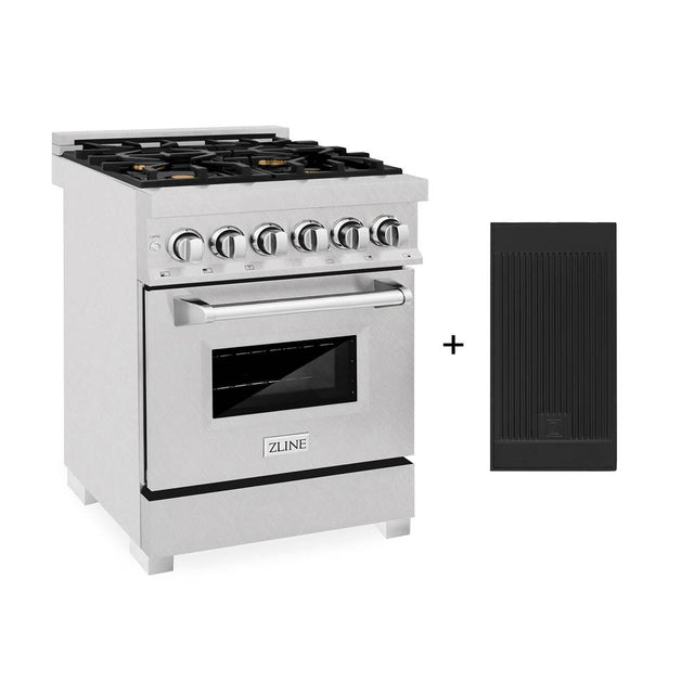 Z-Line - 24'' 2.8 cu. ft. Electric Oven and Gas Cooktop Dual Fuel Range with Griddle and Brass Burners in Fingerprint Resistant Stainless