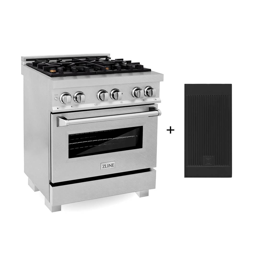 Z-Line - 30'' 4.0 cu. ft. Electric Oven and Gas Cooktop Dual Fuel Range with Griddle and Brass Burners in Fingerprint Resistant Stainless