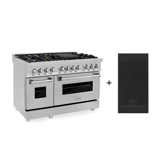 Z-Line - 48'' 6.0 cu. ft. Electric Oven and Gas Cooktop Dual Fuel Range with Griddle and Brass Burners in Fingerprint Resistant Stainless