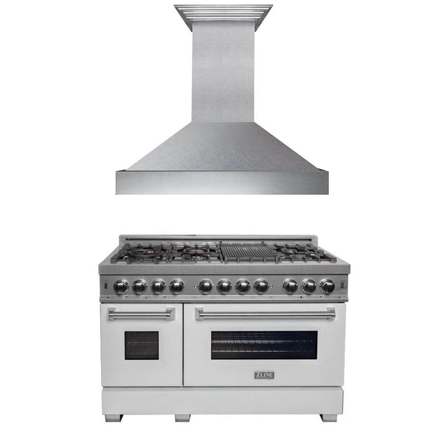 Z-Line - 48'' Kitchen Package with DuraSnow Stainless Steel Dual Fuel Range with White Matte Door and Convertible Vent Range Hood - Stainless Steel