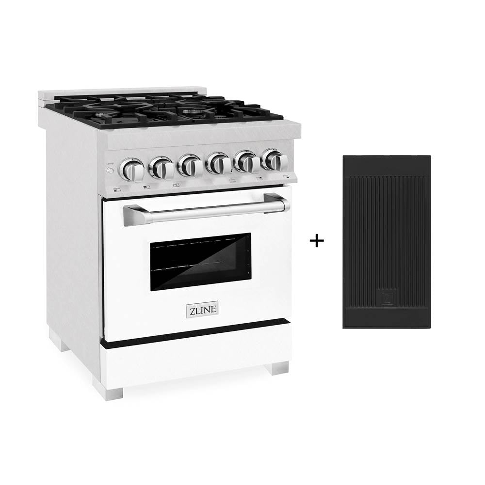 Z-Line - 24'' 2.8 cu. ft. Electric Oven and Gas Cooktop Dual Fuel Range with Griddle and White Matte Door in Fingerprint Resistant Stainless