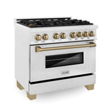 Z-Line - Autograph Edition 36'' 4.6 cu.' Dual Fuel Range with Gas Stove and Electric Oven in DuraSnow Stainless Steel with Gold Accents