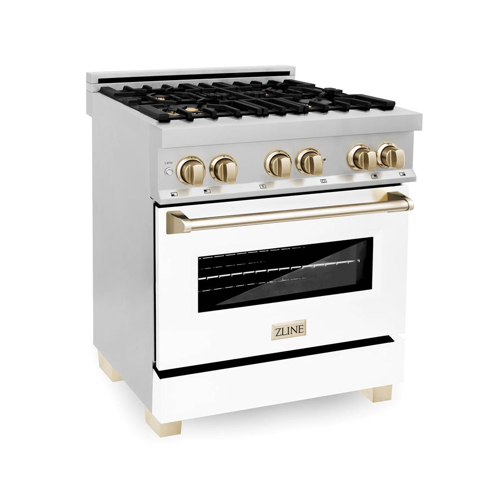 Z-Line - Autograph Edition 24'' 2.8 cu.' Dual Fuel Range with Gas Stove and Electric Oven in Stainless Steel with White Matte Door and Gold Accents