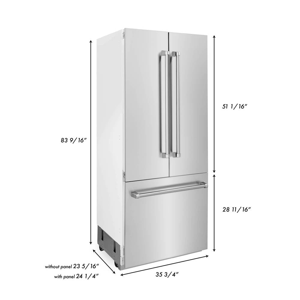 36'' 19.6 cu. Ft. Panel Ready Built-In 3-Door French Door Refrigerator with Internal Water and Ice Dispenser