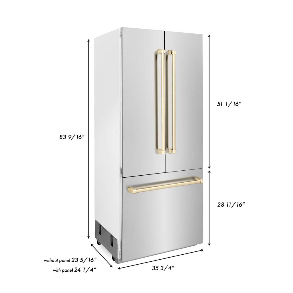 36 Autograph Edition 19.6 cu. ft. Built-in 2-Door Bottom Freezer Refrigerator with Internal Water and Ice Dispenser in Stainless Steel with Champagne Bronze Accents