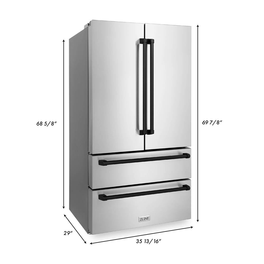 36'' Autograph Edition 22.5 cu. ft Freestanding French Door Refrigerator with Ice Maker in Fingerprint Resistant Stainless Steel with Matte Black Accents (RFMZ-36-MB)