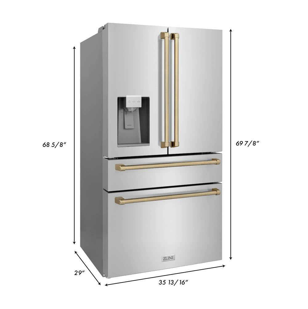 36'' Autograph Edition 21.6 cu. ft Freestanding French Door Refrigerator with Water and Ice Dispenser in Fingerprint Resistant Black Stainless Steel with Champagne Bronze Handles