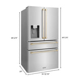 36'' Autograph Edition 21.6 cu. ft Freestanding French Door Refrigerator with Water and Ice Dispenser in Fingerprint Resistant Black Stainless Steel with Gold Handles