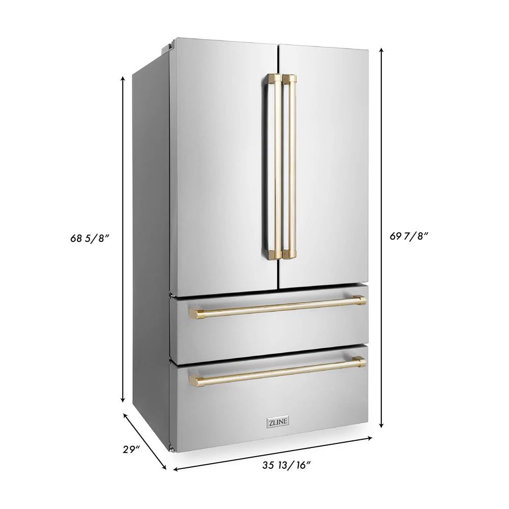 36'' Autograph Edition 22.5 cu. ft Freestanding French Door Refrigerator with Ice Maker in Fingerprint Resistant Stainless Steel with Gold Accents (RFMZ-36-G)