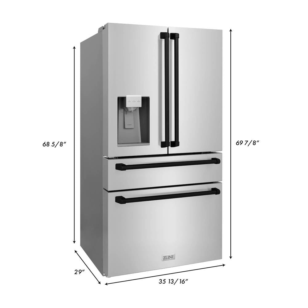 36'' Autograph Edition 21.6 cu. ft Freestanding French Door Refrigerator with Water and Ice Dispenser in Fingerprint Resistant Stainless Steel with Matte Black Accents (RFMZ-36-MB)