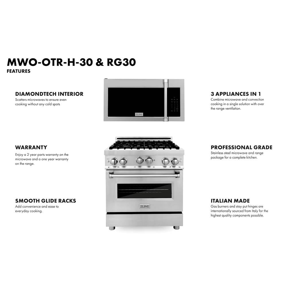 30'' Kitchen Package Stainless Steel Gas Range and Over The Range Microwave with Traditional Handle