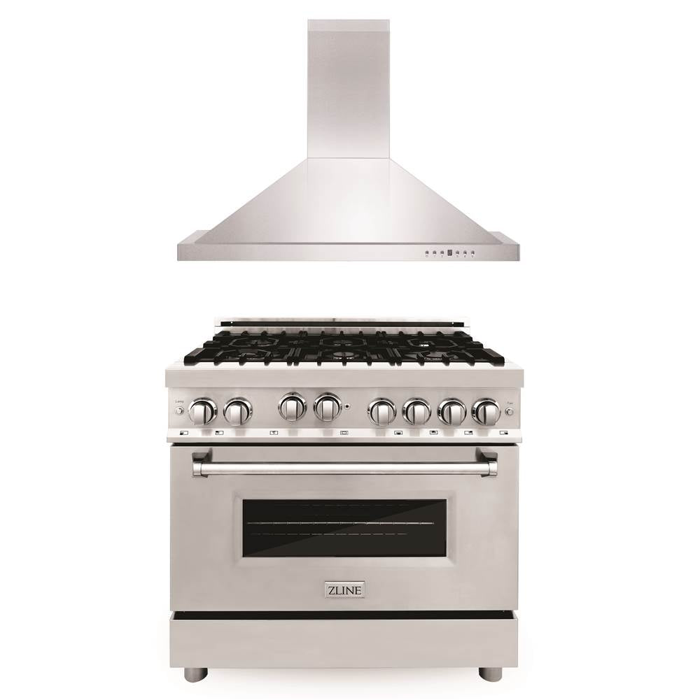 Z-Line - 36'' Kitchen Package with Stainless Steel Gas Range and Convertible Vent Range Hood - Stainless Steel