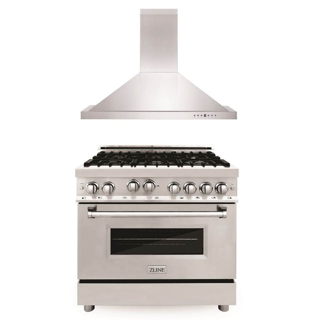 Z-Line - 36'' Kitchen Package with Stainless Steel Gas Range and Convertible Vent Range Hood - Stainless Steel