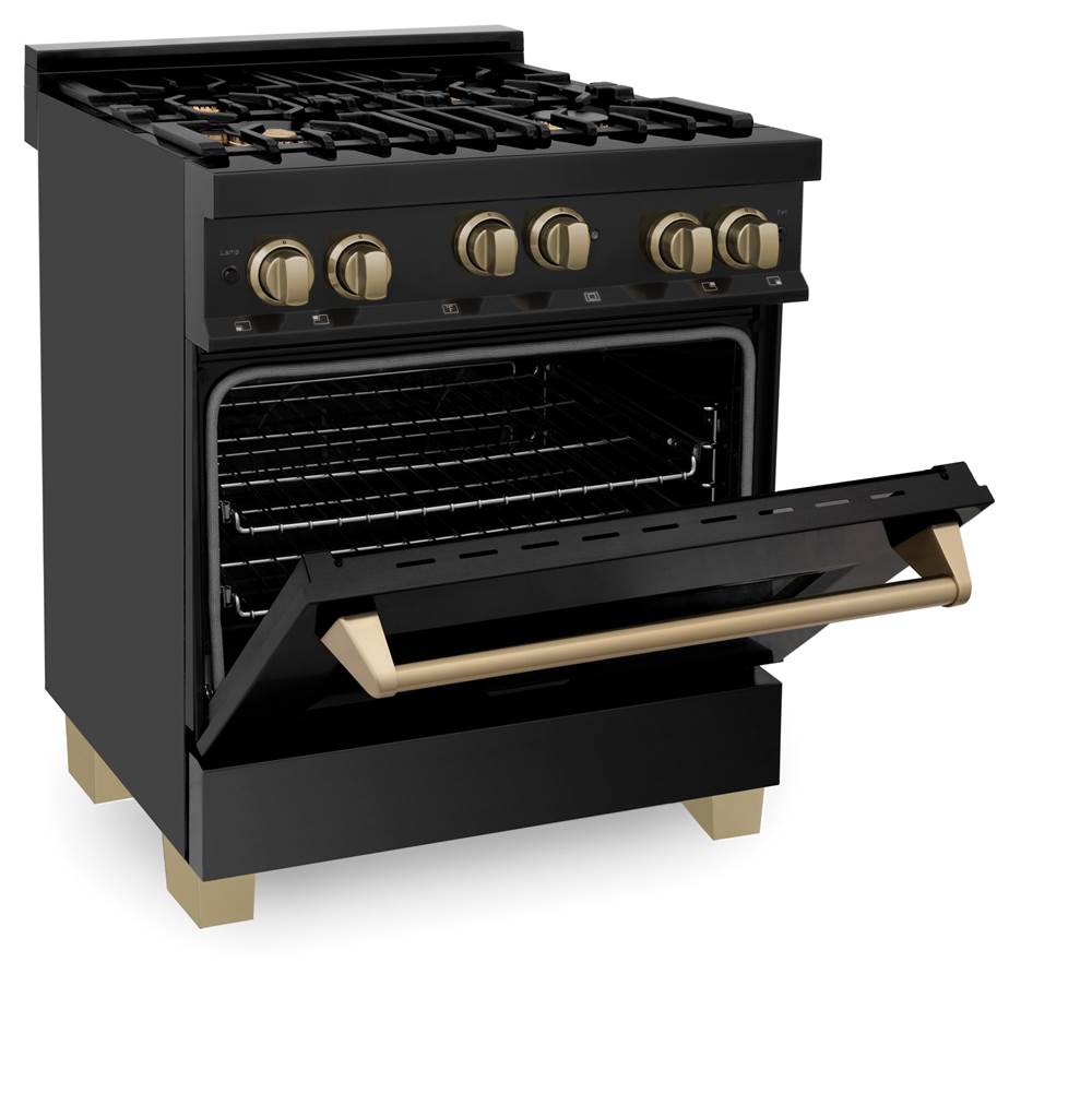 Autograph Edition 30'' 4.0 cu.' Range with Gas Stove and Gas Oven in Black Stainless Steel with Champagne Bronze Accents