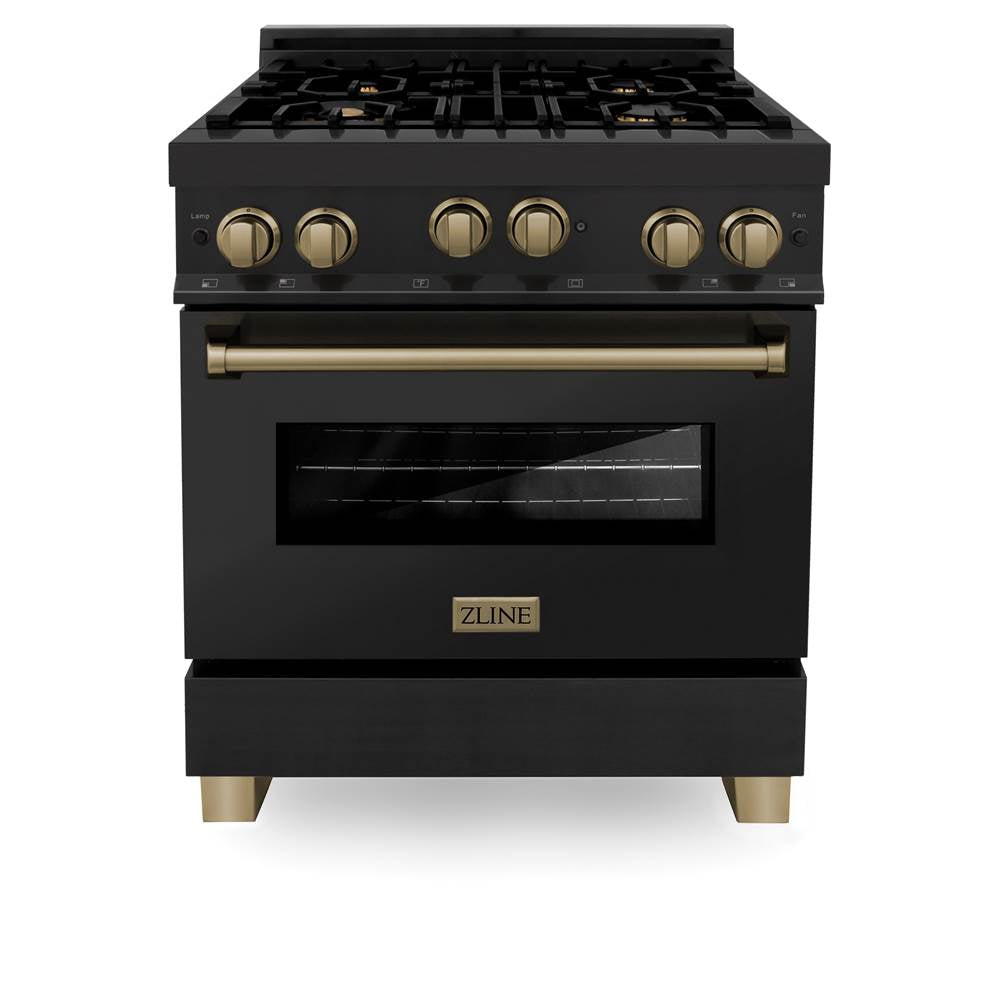 Autograph Edition 30'' 4.0 cu.' Range with Gas Stove and Gas Oven in Black Stainless Steel with Champagne Bronze Accents