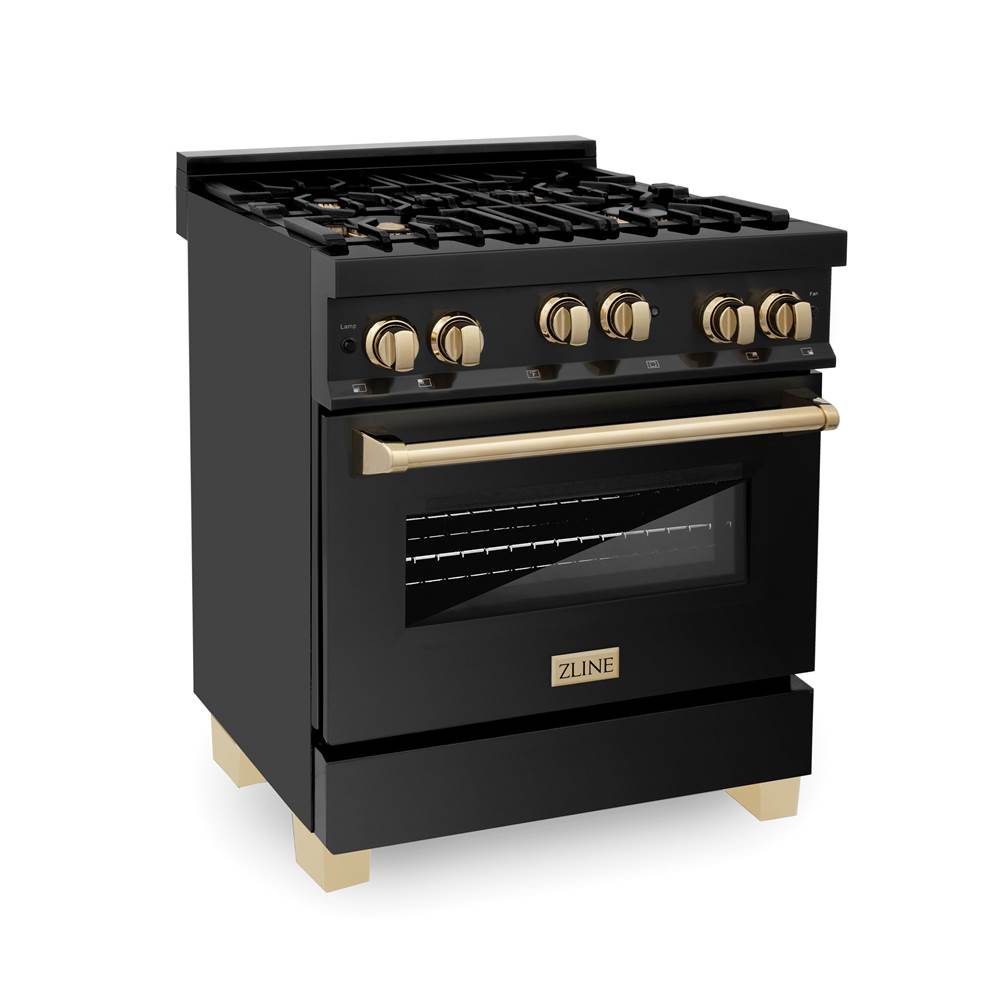 Z-Line - Autograph Edition 30'' 4.0 cu.' Range with Gas Stove and Gas Oven in Black Stainless Steel with Gold Accents