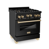 Z-Line - Autograph Edition 30'' 4.0 cu.' Range with Gas Stove and Gas Oven in Black Stainless Steel with Gold Accents
