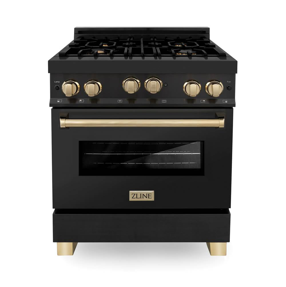 Autograph Edition 30'' 4.0 cu.' Range with Gas Stove and Gas Oven in Black Stainless Steel with Champagne Bronze Accents