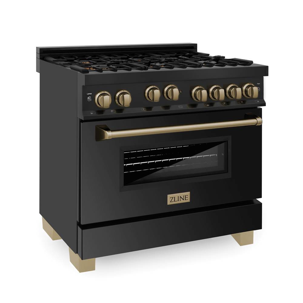 Autograph Edition 36'' 4.6 cu.' Range with Gas Stove and Gas Oven in Black Stainless Steel with Champagne Bronze Accents