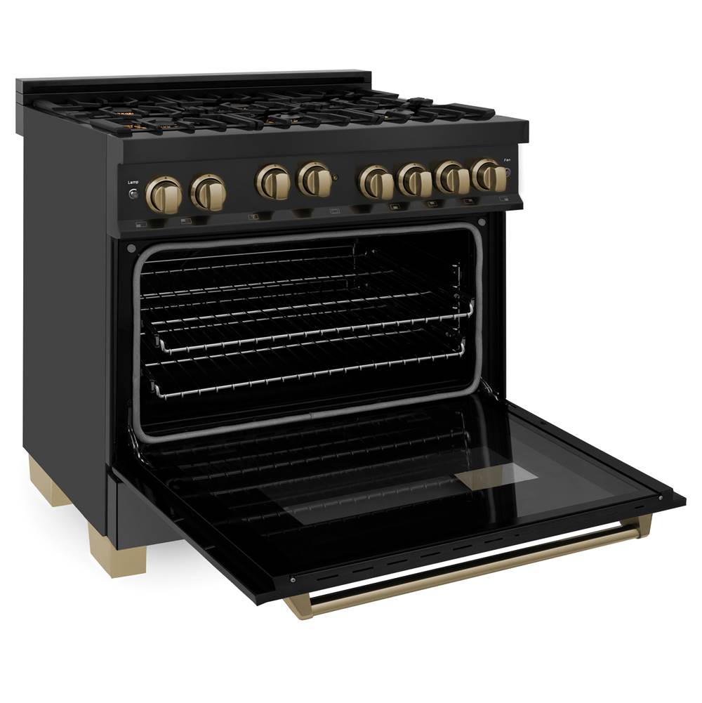 Autograph Edition 36'' 4.6 cu.' Range with Gas Stove and Gas Oven in Black Stainless Steel with Champagne Bronze Accents