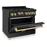 Autograph Edition 36'' 4.6 cu.' Range with Gas Stove and Gas Oven in Black Stainless Steel with Champagne Bronze Accents