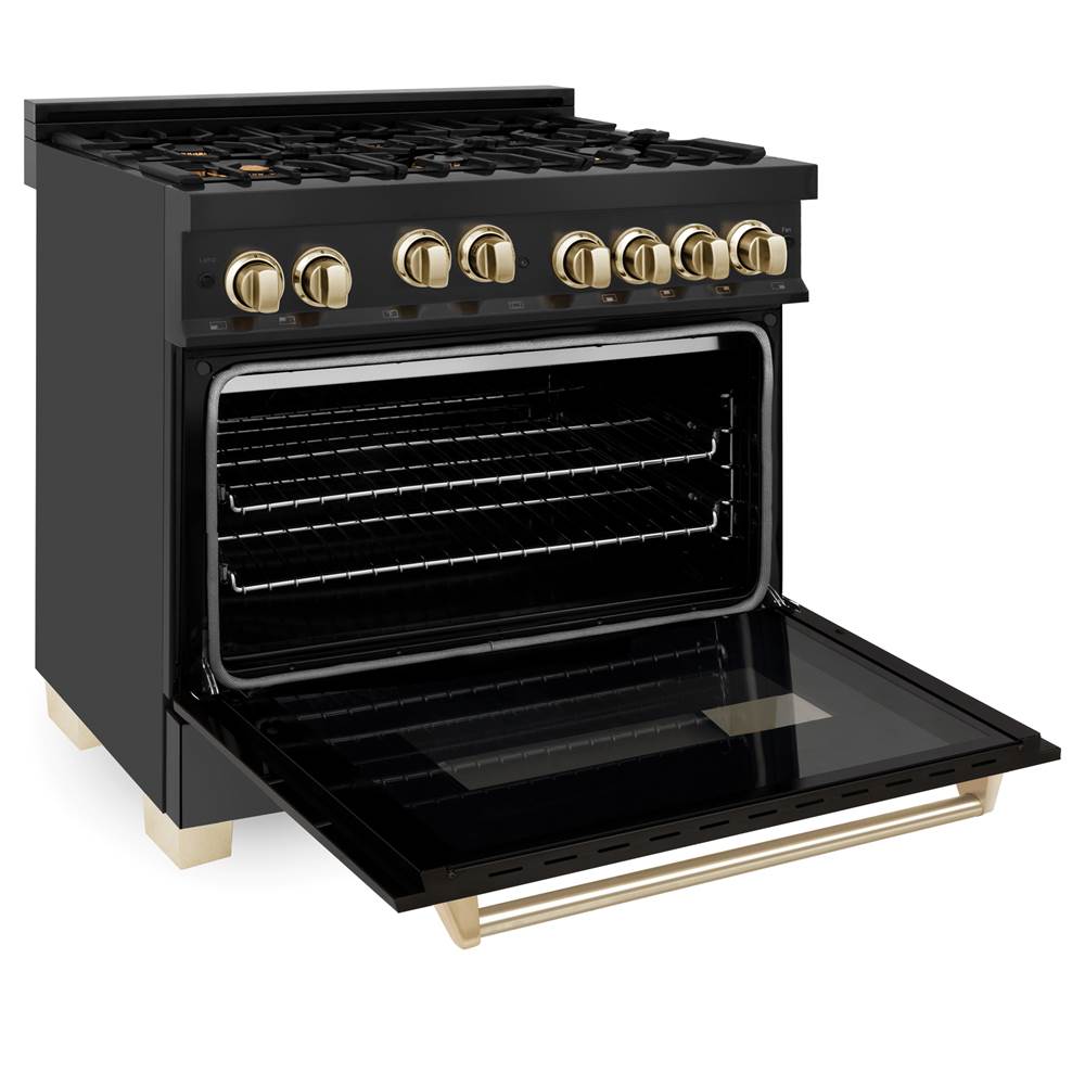Autograph Edition 36'' 4.6 cu.' Range with Gas Stove and Gas Oven in Black Stainless Steel with Champagne Bronze Accents