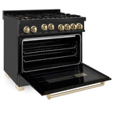 Autograph Edition 36'' 4.6 cu.' Range with Gas Stove and Gas Oven in Black Stainless Steel with Champagne Bronze Accents