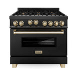 Autograph Edition 36'' 4.6 cu.' Range with Gas Stove and Gas Oven in Black Stainless Steel with Champagne Bronze Accents