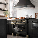 Autograph Edition 48'' 6.0 cu.' Range with Gas Stove and Gas Oven in Black Stainless Steel with Champagne Bronze Accents