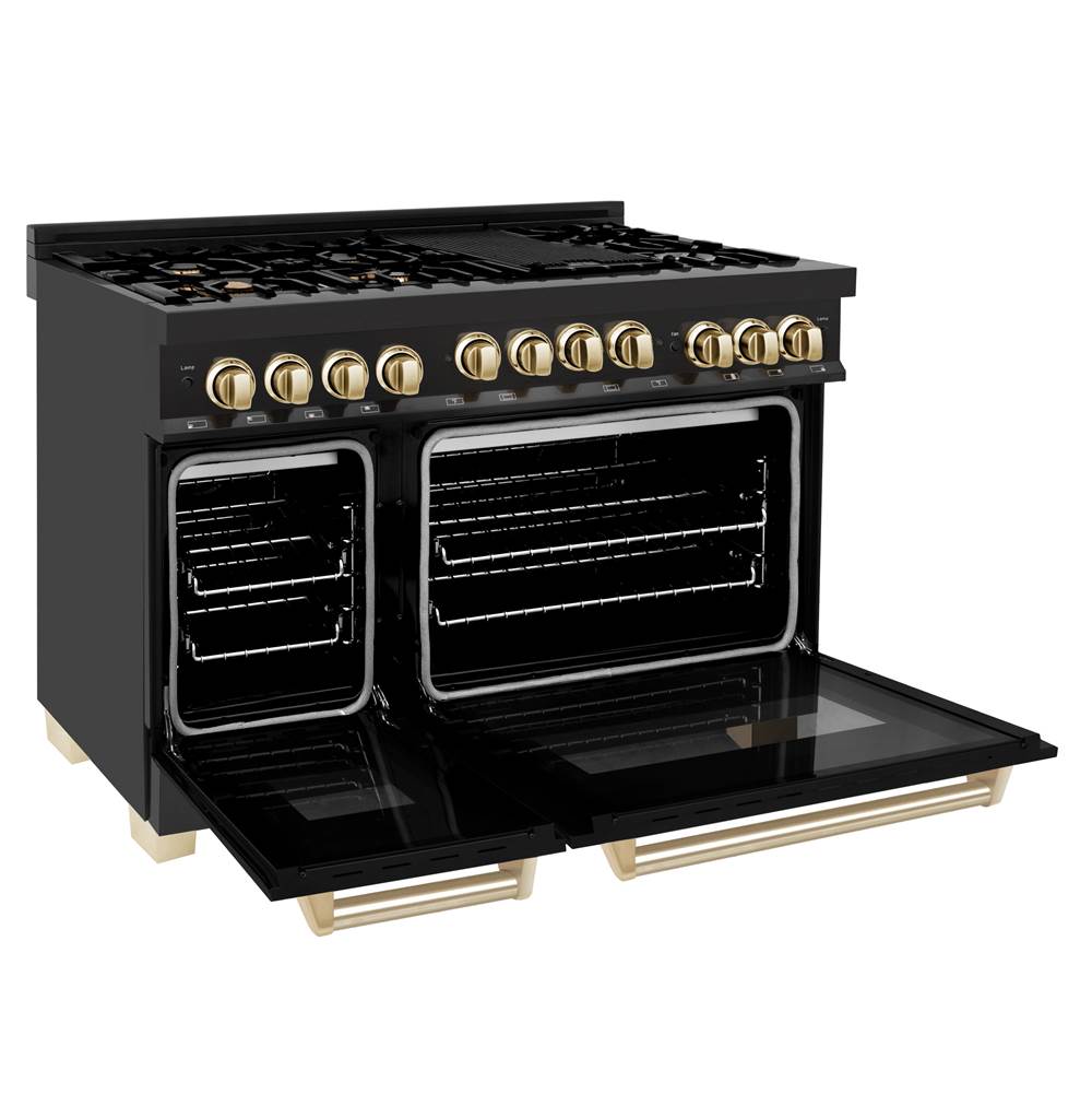 Autograph Edition 48'' 6.0 cu.' Range with Gas Stove and Gas Oven in Black Stainless Steel with Champagne Bronze Accents