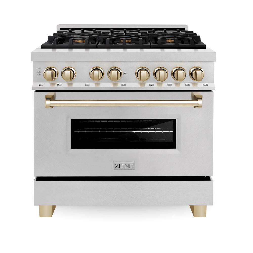 36'' 4.6 cu.' Range with Gas Stove and Gas Oven in DuraSnow Stainless Steel with Champagne Bronze Accents