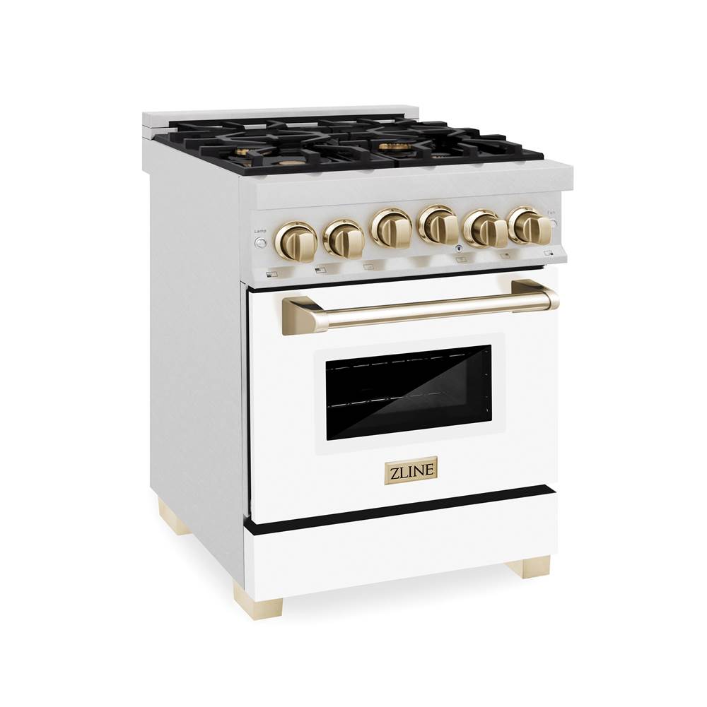 Z-Line - 24'' 2.8 cu.' Range with Gas Stove and Gas Oven in DuraSnow Stainless Steel with White Matte Door and Gold Accents