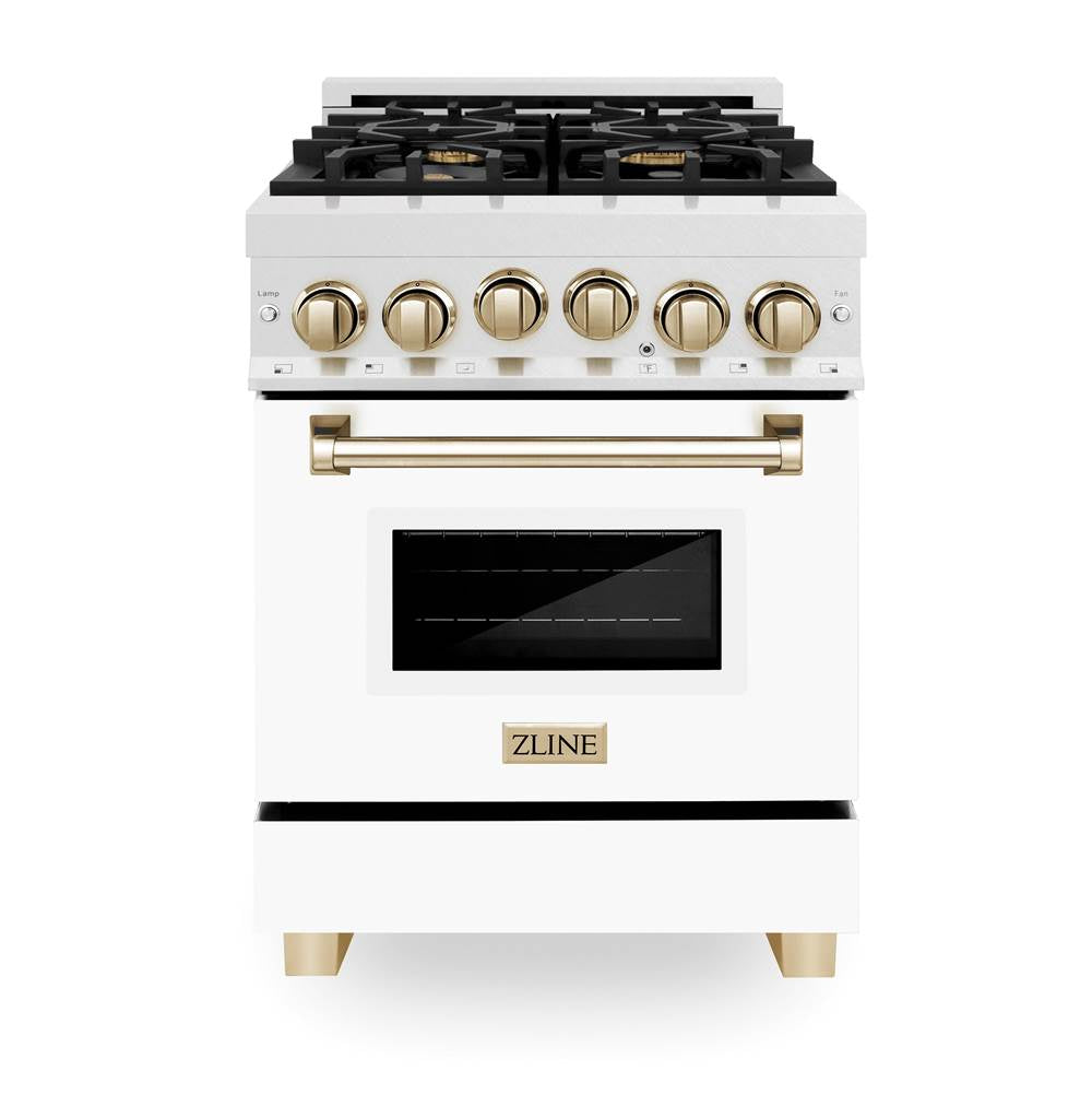 24'' 2.8 cu.' Range with Gas Stove and Gas Oven in DuraSnow Stainless Steel with White Matte Door and Champagne Bronze Accents