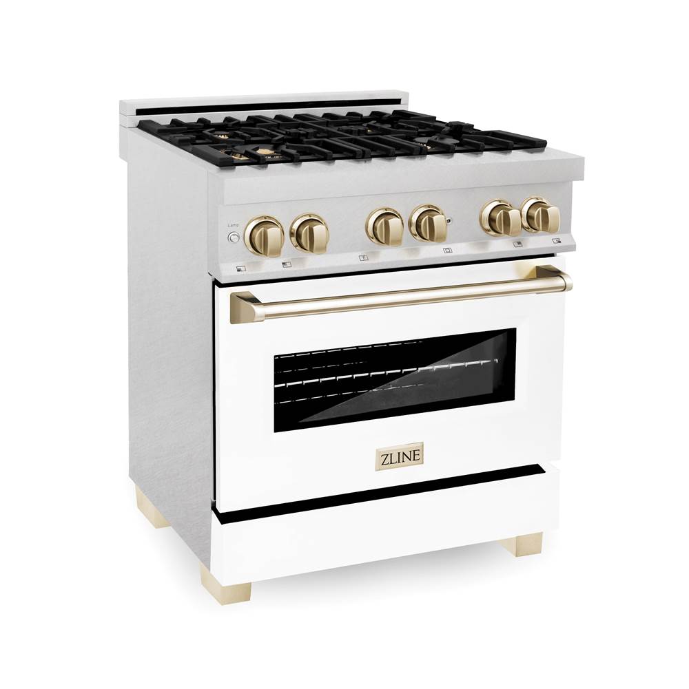 Z-Line - Autograph Edition 30'' 4.0 cu.' Range with Gas Stove and Gas Oven in DuraSnow Stainless Steel with White Matte Door and Matte Black Accents - Matte Black