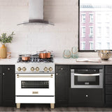 30'' 4.0 cu.' Range with Gas Stove and Gas Oven in DuraSnow Stainless Steel with White Matte Door and Champagne Bronze Accents