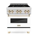 30'' 4.0 cu.' Range with Gas Stove and Gas Oven in DuraSnow Stainless Steel with White Matte Door and Champagne Bronze Accents
