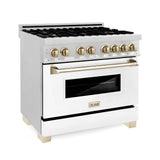 Z-Line - Autograph Edition 36'' 4.6 cu.' Range with Gas Stove and Gas Oven in DuraSnow Stainless Steel with White Matte Door and Matte Black Accents - Matte Black