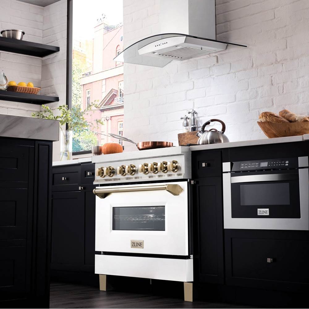 36'' 4.6 cu.' Range with Gas Stove and Gas Oven in DuraSnow Stainless Steel with White Matte Door and Champagne Bronze Accents