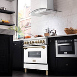 36'' 4.6 cu.' Range with Gas Stove and Gas Oven in DuraSnow Stainless Steel with White Matte Door and Champagne Bronze Accents