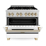 36'' 4.6 cu.' Range with Gas Stove and Gas Oven in DuraSnow Stainless Steel with White Matte Door and Champagne Bronze Accents