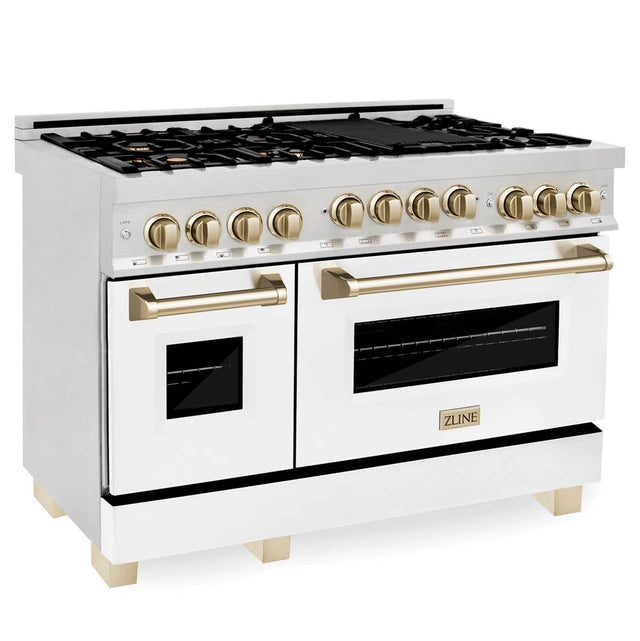 Z-Line - Autograph Edition 48'' 6.0 cu.' Range with Gas Stove and Gas Oven in DuraSnow Stainless Steel with White Matte Door and Matte Black Accents - Matte Black