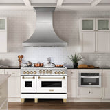 48'' 6.0 cu.' Range with Gas Stove and Gas Oven in DuraSnow Stainless Steel with White Matte Door and Champagne Bronze Accents