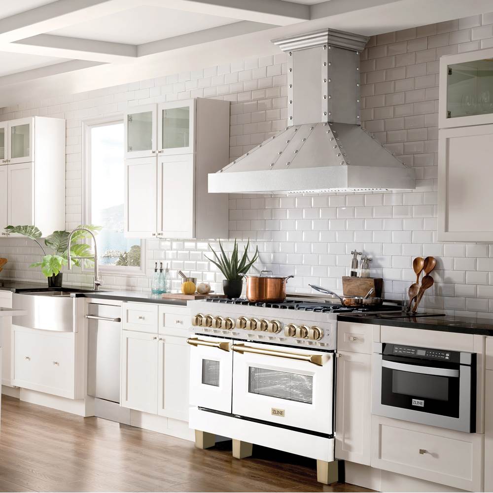 48'' 6.0 cu.' Range with Gas Stove and Gas Oven in DuraSnow Stainless Steel with White Matte Door and Champagne Bronze Accents