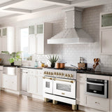 48'' 6.0 cu.' Range with Gas Stove and Gas Oven in DuraSnow Stainless Steel with White Matte Door and Champagne Bronze Accents