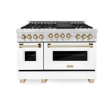 48'' 6.0 cu.' Range with Gas Stove and Gas Oven in DuraSnow Stainless Steel with White Matte Door and Champagne Bronze Accents