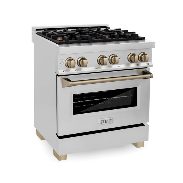 Z-Line - Autograph Edition 30'' 4.0 cu.' Range with Gas Stove and Gas Oven in Stainless Steel with Champagne Bronze Accents - Champagne Bronze