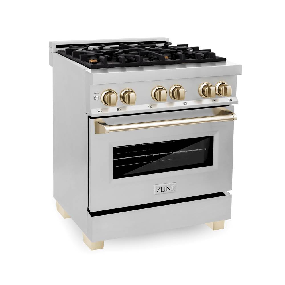 Z-Line - Autograph Edition 30'' 4.0 cu.' Range with Gas Stove and Gas Oven in Stainless Steel with Gold Accents